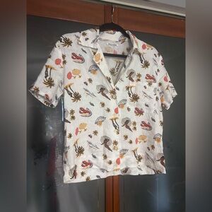 Reformation 100% linen button up in tropez print